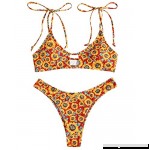 ZAFUL Tie Shoulder Sunflower Keyhole Bikini Set High Cut Thong Swimsuit Bathing Suits Red B07DPMV63S